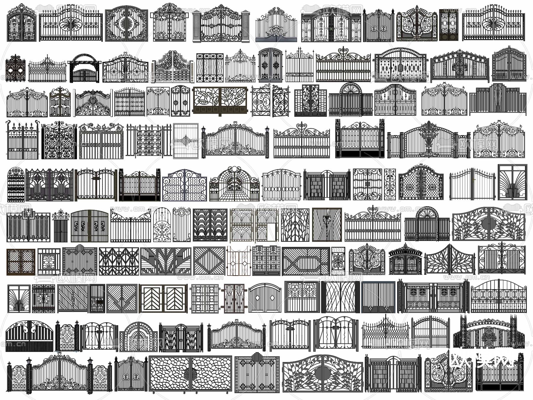欧式铁艺大门 庭院大门 雕花院门su模型下载（渲染图2）