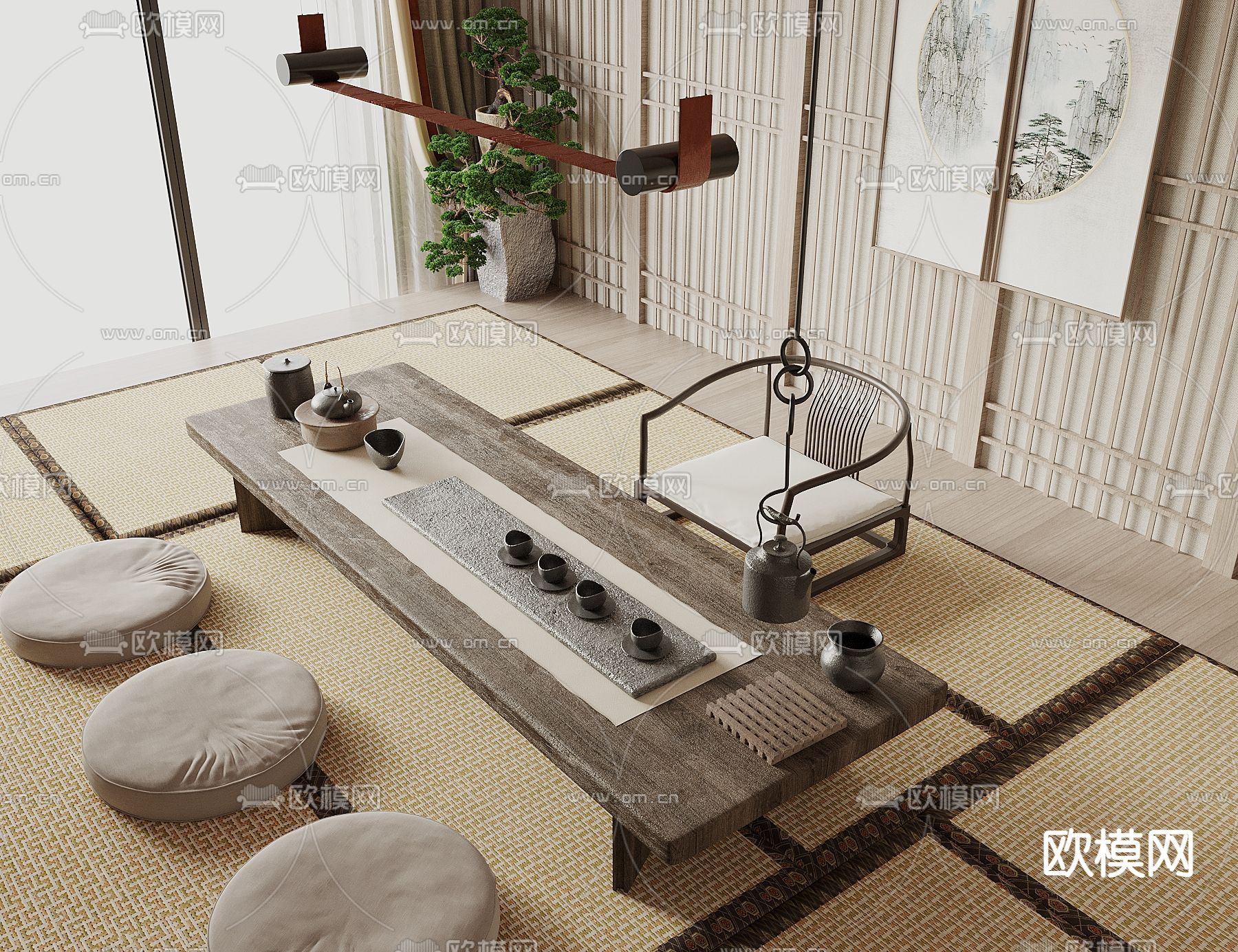 新中式茶桌 茶台 茶室3d模型下载