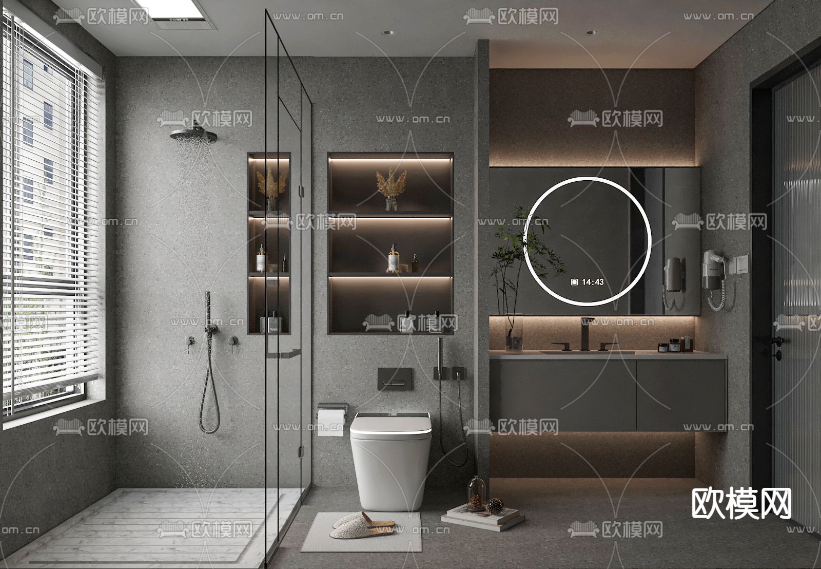 高级灰卫生间 浴室3d模型下载