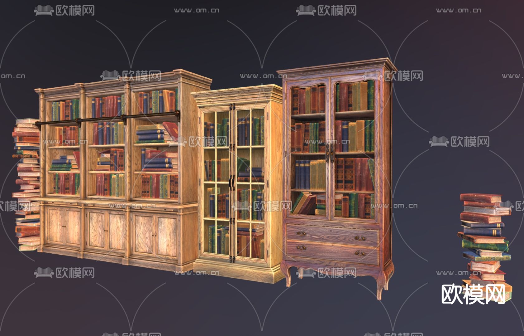 复古书柜 复古家具 古籍 古书su模型下载（渲染图1）
