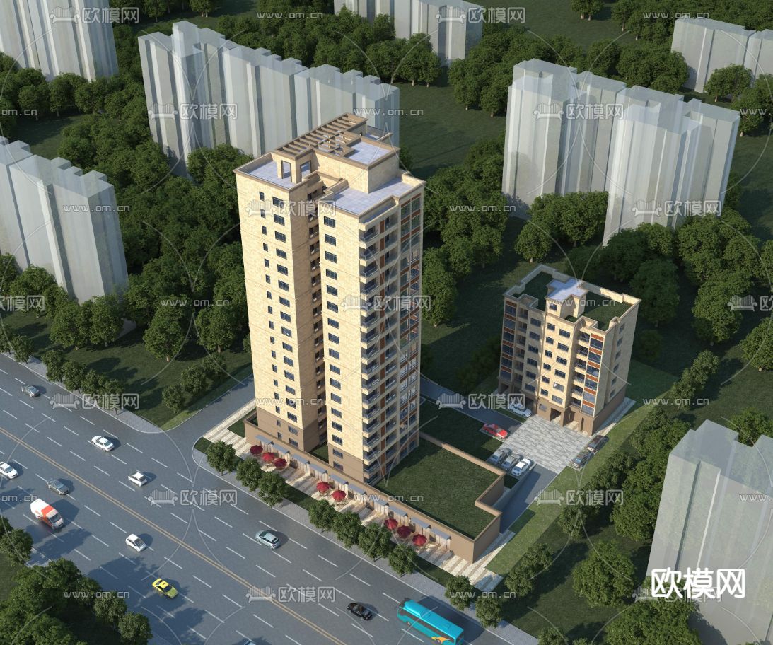 高层住宅 住宅楼鸟瞰3d模型下载
