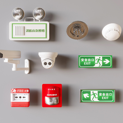  报警器 应急照明灯 安全出口 摄像头su模型 