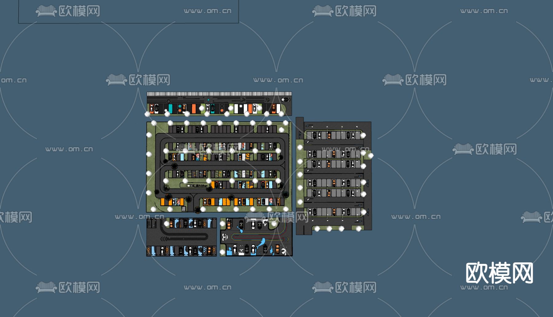 户外停车场su模型下载（渲染图1）