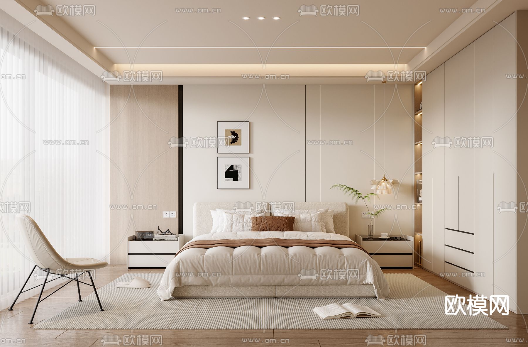 奶油风卧室 主人房3d模型下载