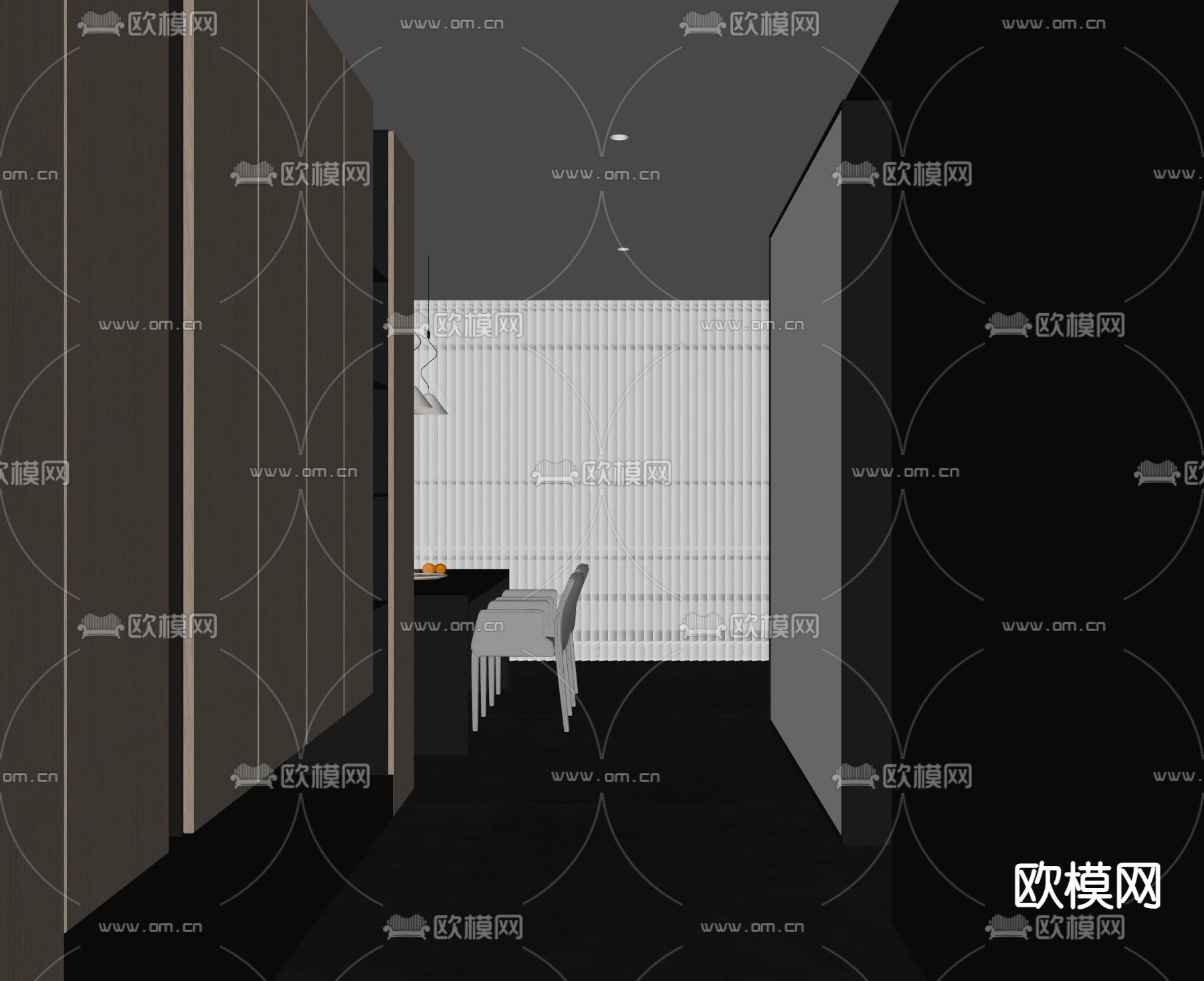 暗黑风入户玄关 过道su模型下载（渲染图1）