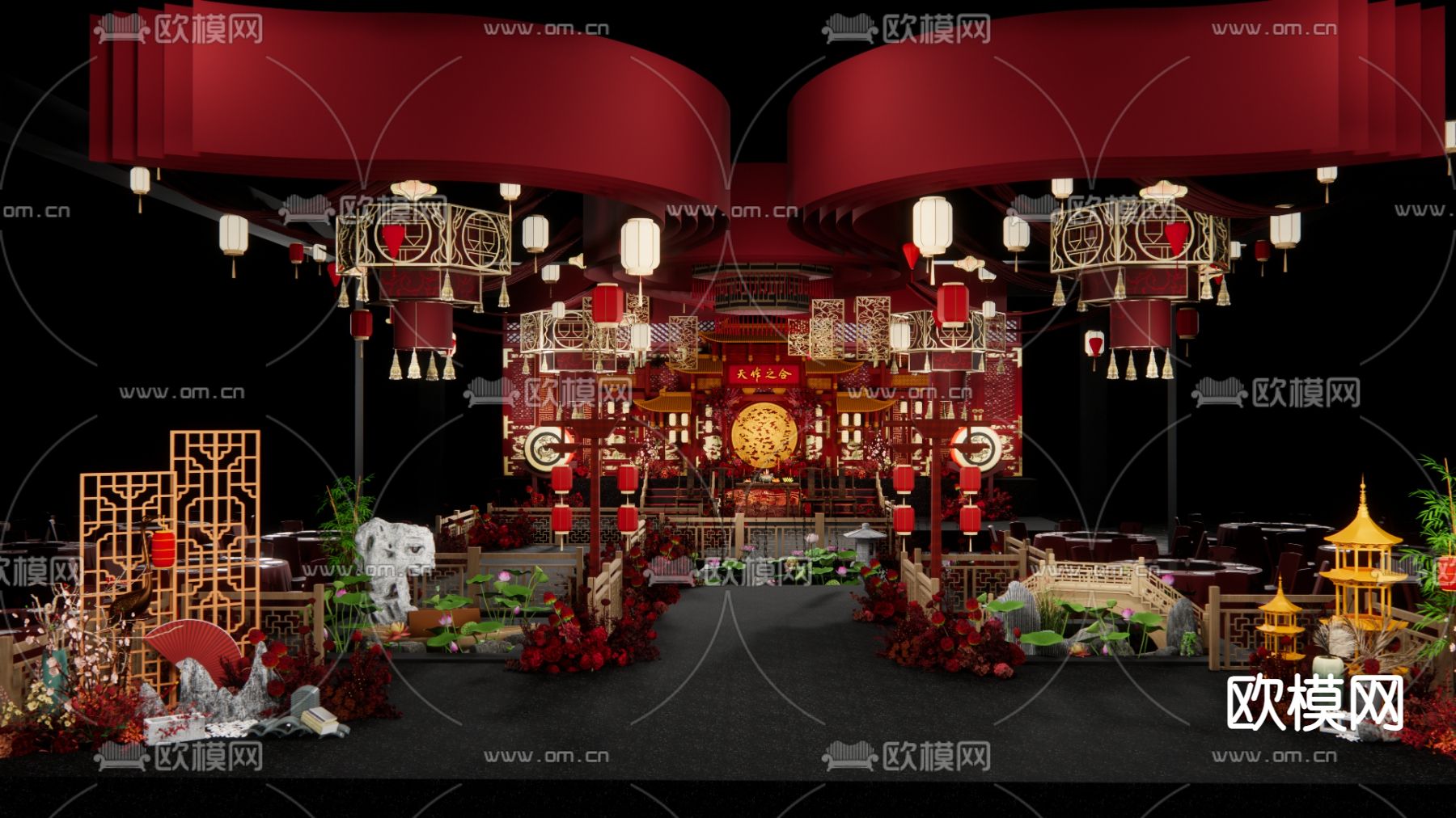 中式婚礼su模型下载（渲染图1）
