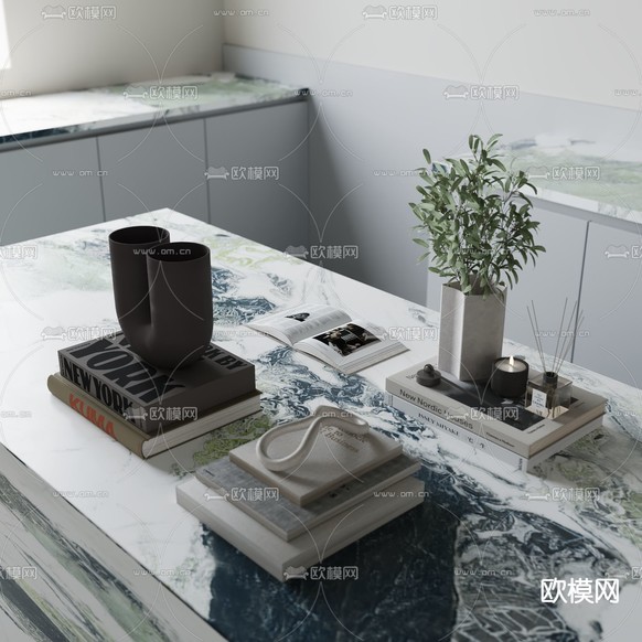 桌面摆件 书本 花瓶3d模型下载