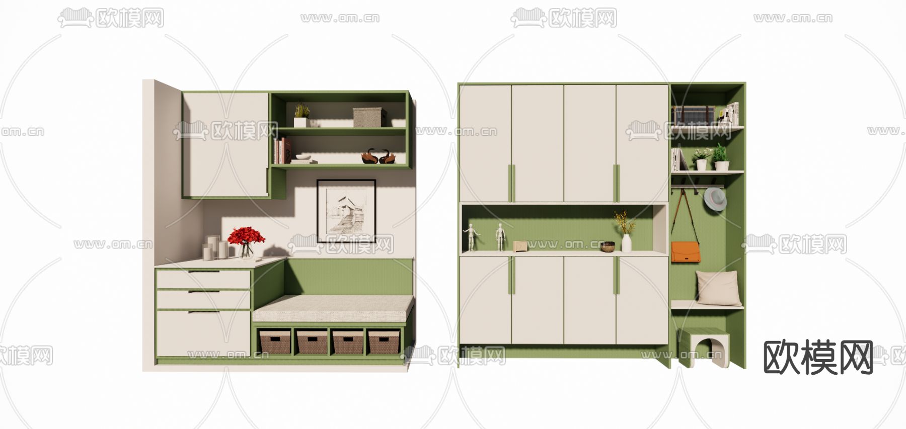 北欧玄关柜 储物柜su模型下载（渲染图2）