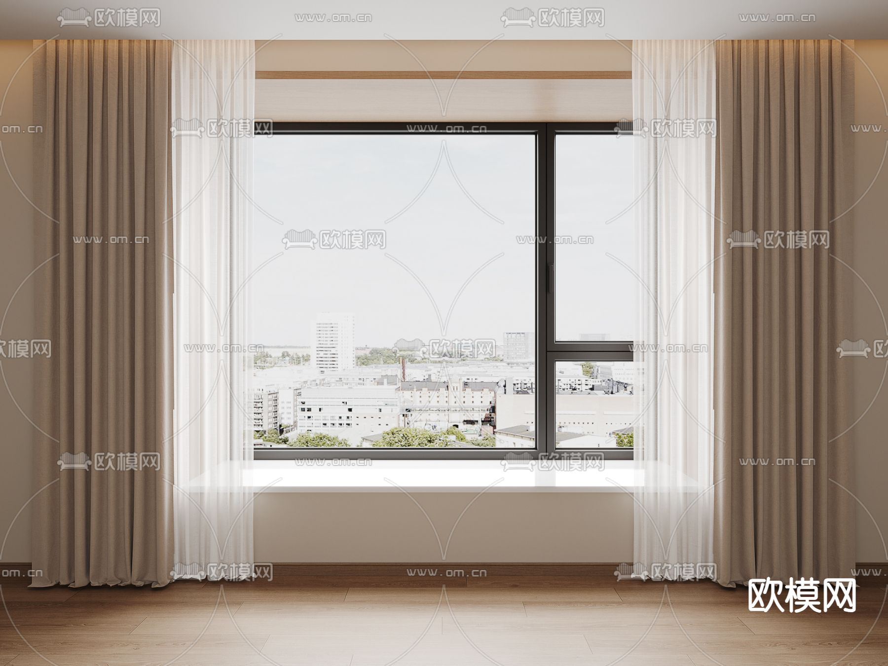 奶油风窗帘 窗纱su模型下载（渲染图2）