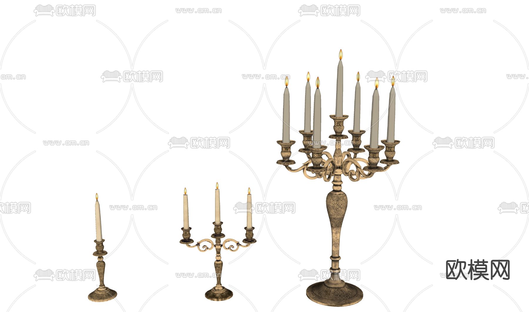 欧式蜡烛烛台 巴洛克烛台su模型下载（渲染图2）