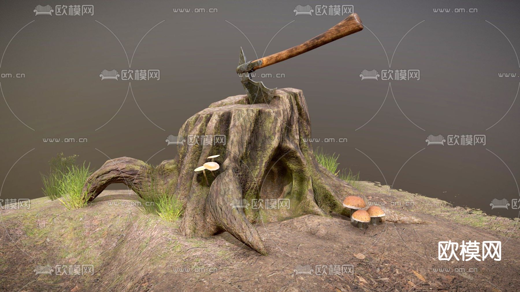 树桩 树根 旧木头 枯木头3d模型下载（渲染图1）