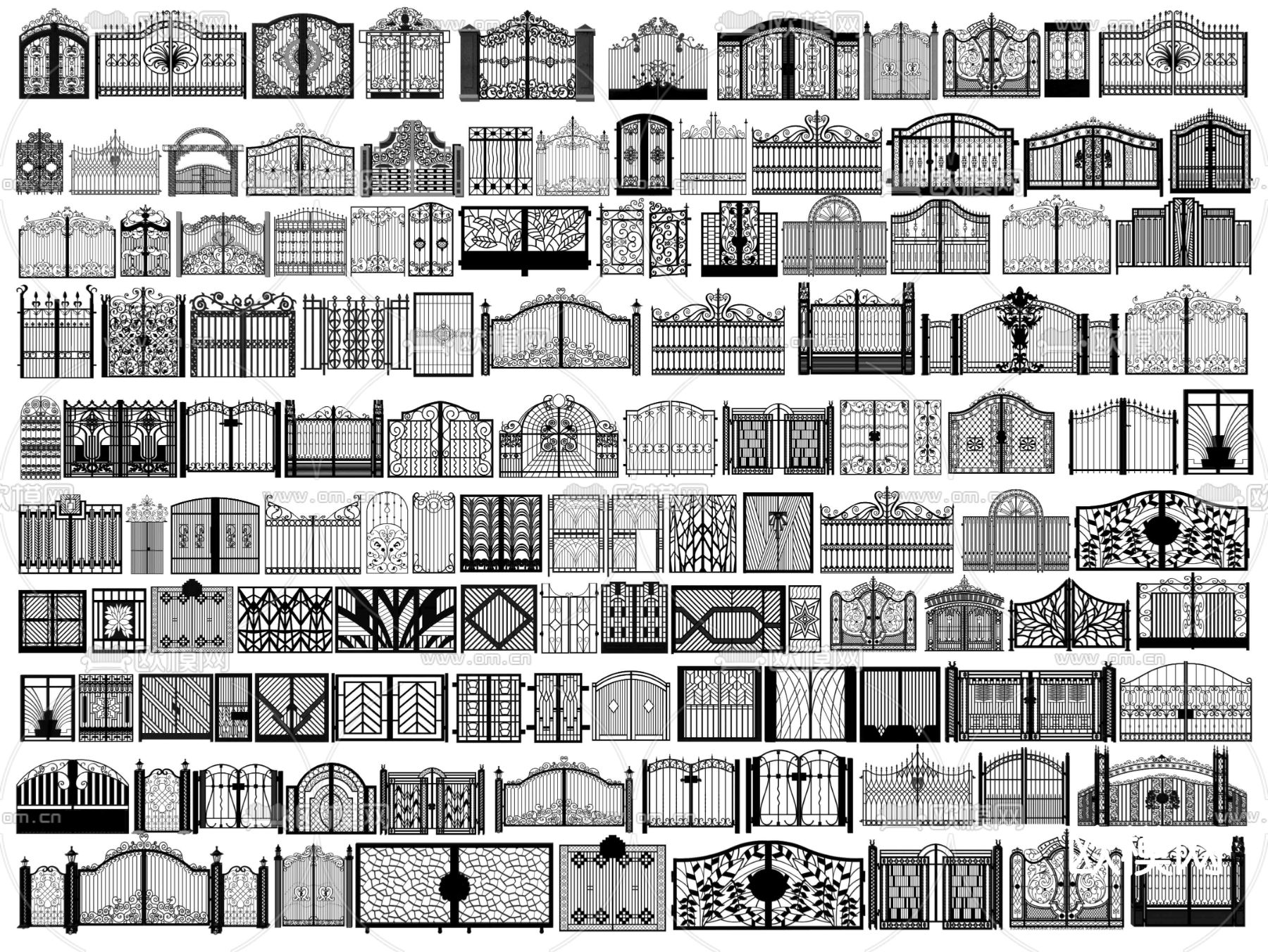 欧式铁艺大门 庭院大门 雕花院门su模型下载（渲染图1）
