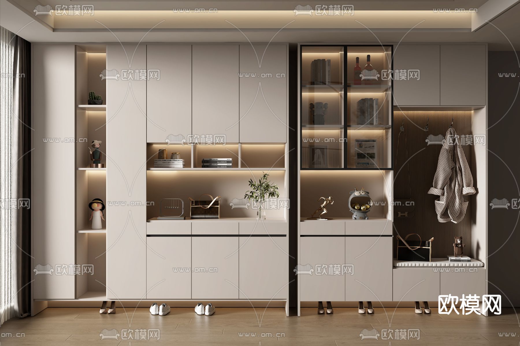 奶油风 鞋柜3d模型下载