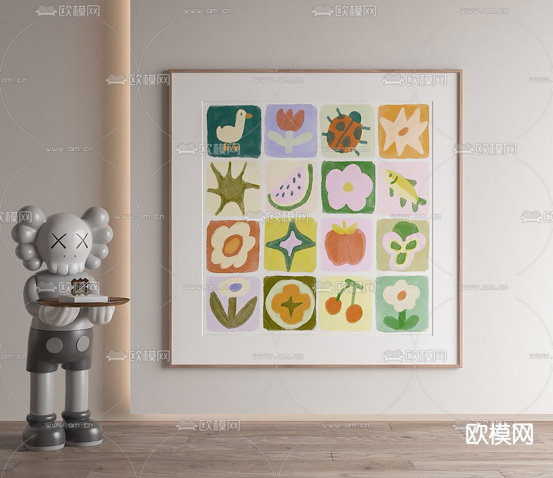 北欧手绘 装饰画 卡通画3d模型下载