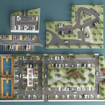  户外停车场su模型 