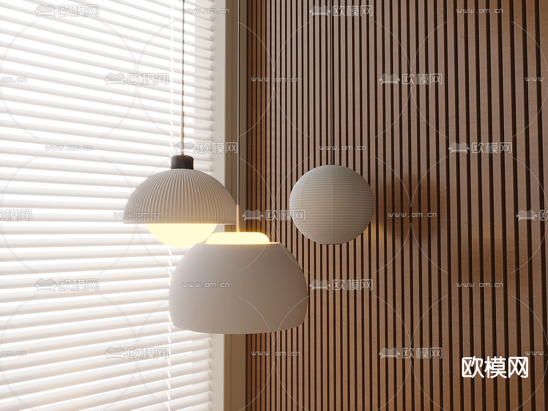 奶油风半圆形吊灯su模型下载（渲染图2）