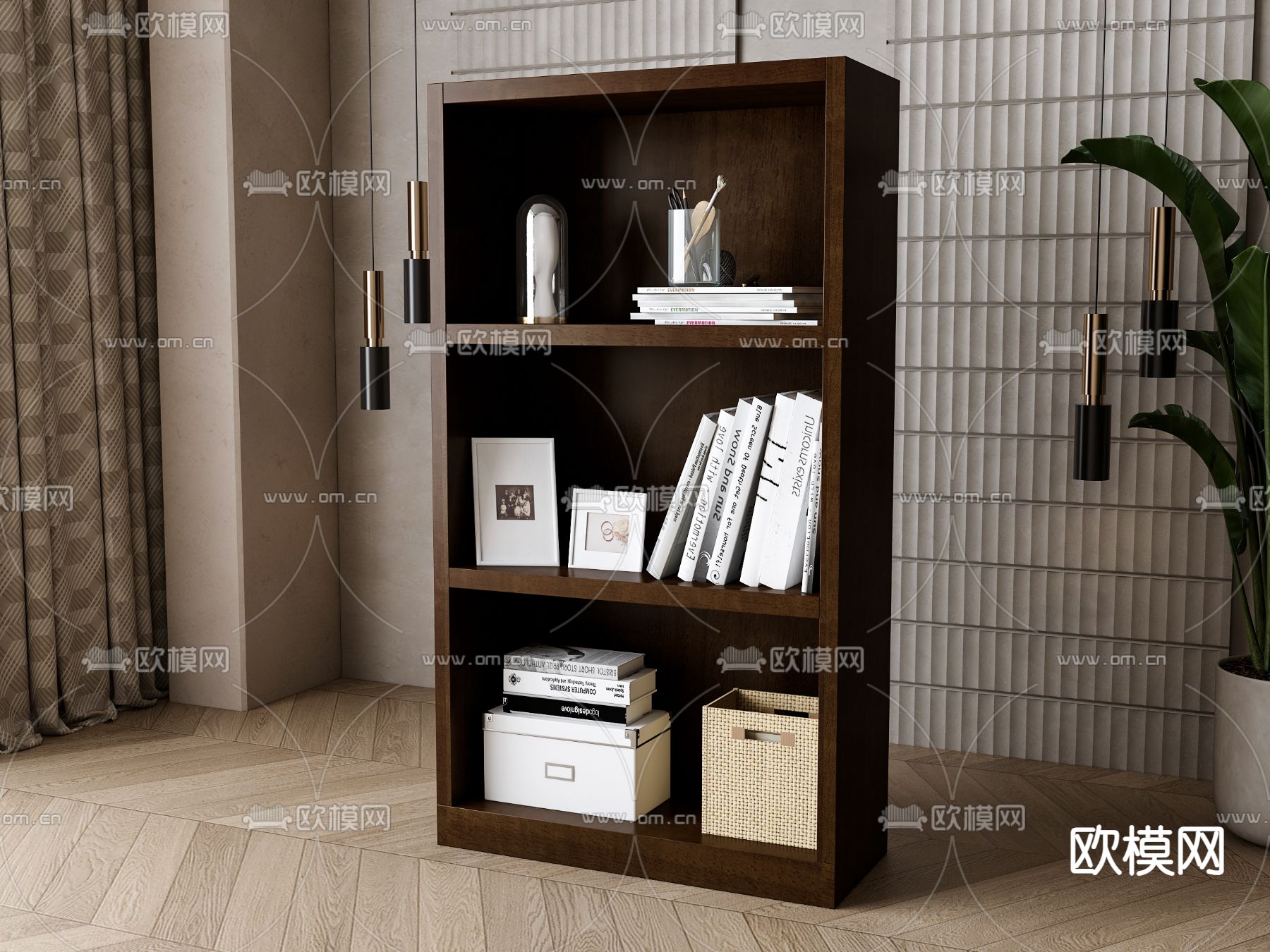 美式书柜su模型下载（渲染图2）