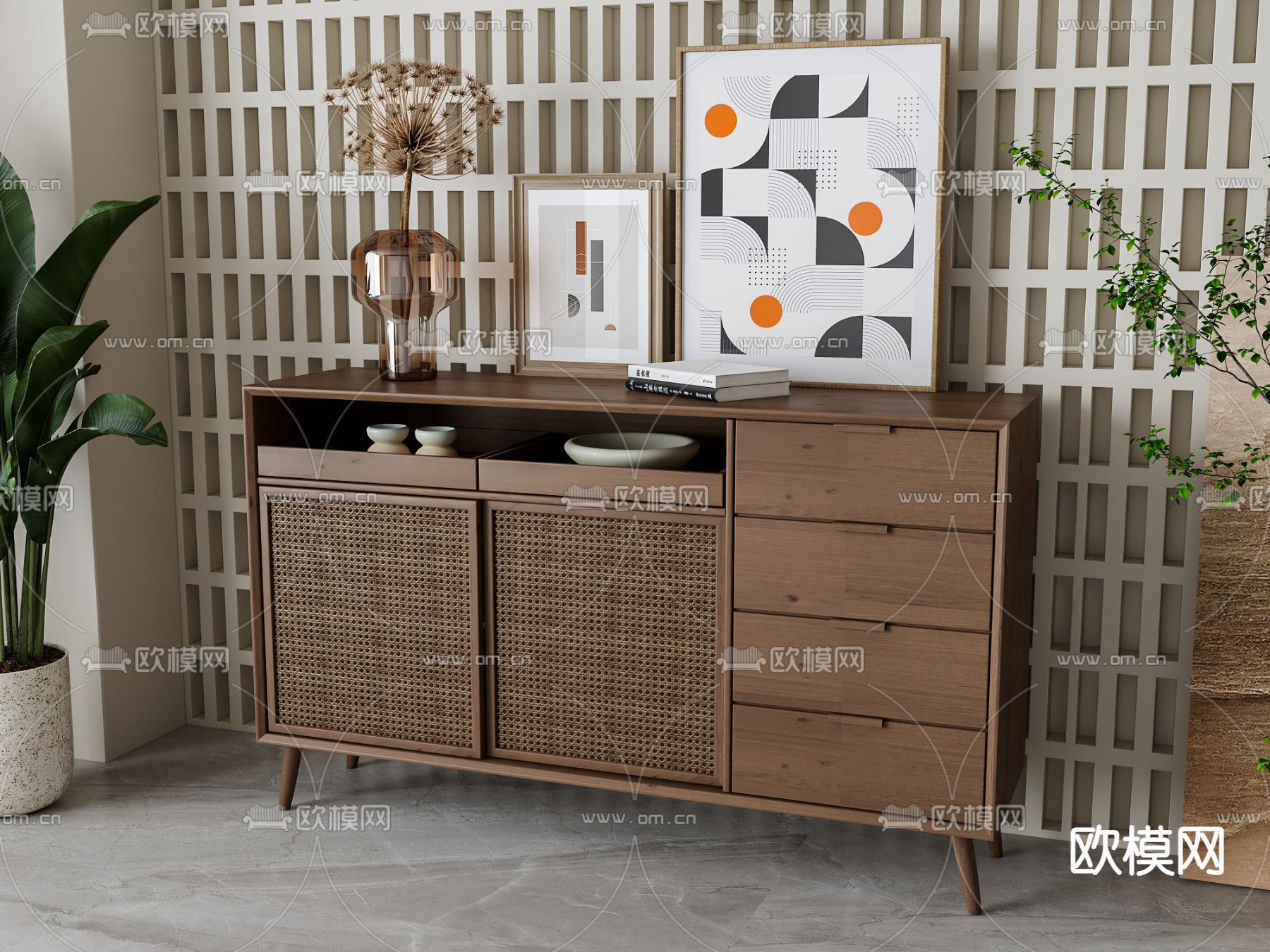 侘寂餐边柜 玄关柜3d模型下载