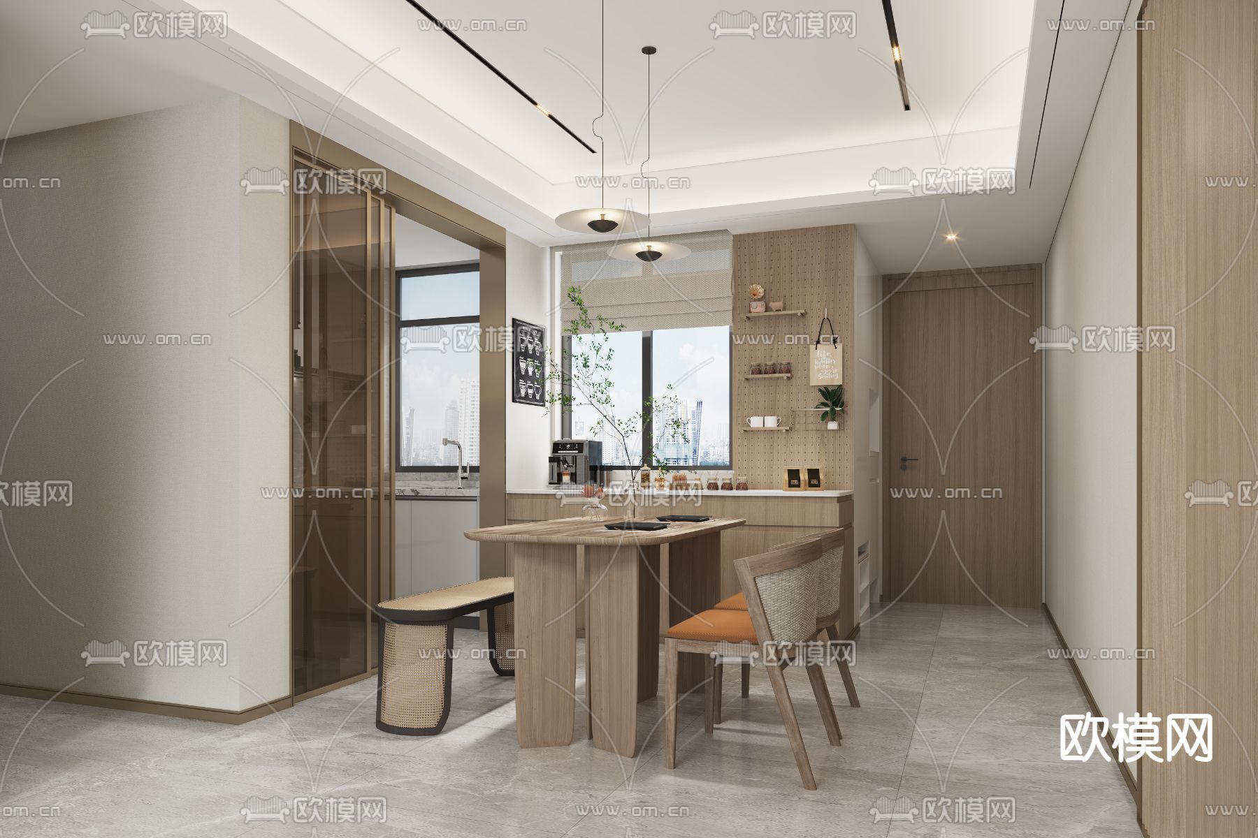 日式客餐厅3d模型下载（渲染图2）