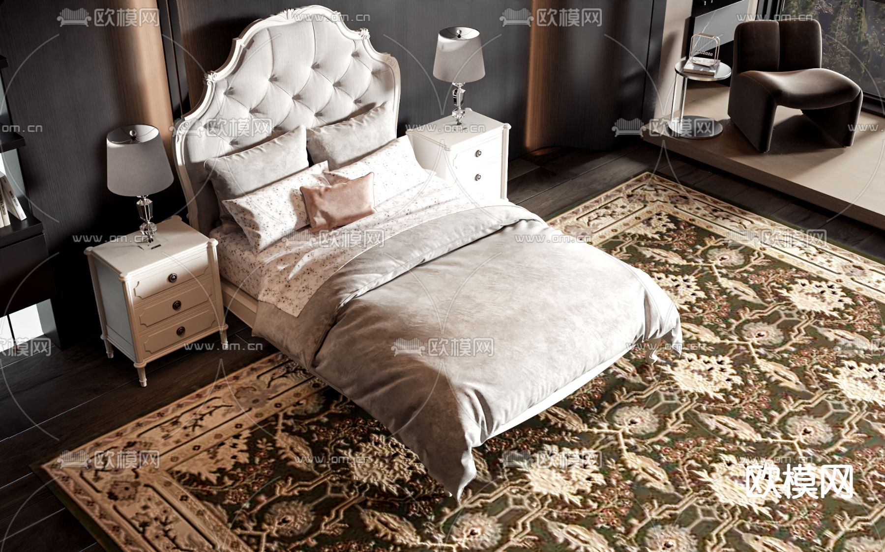 欧式双人床3d模型下载