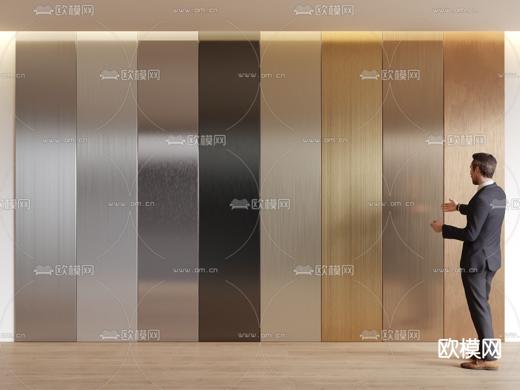 护墙板 木饰面 墙裙3d模型下载（渲染图1）