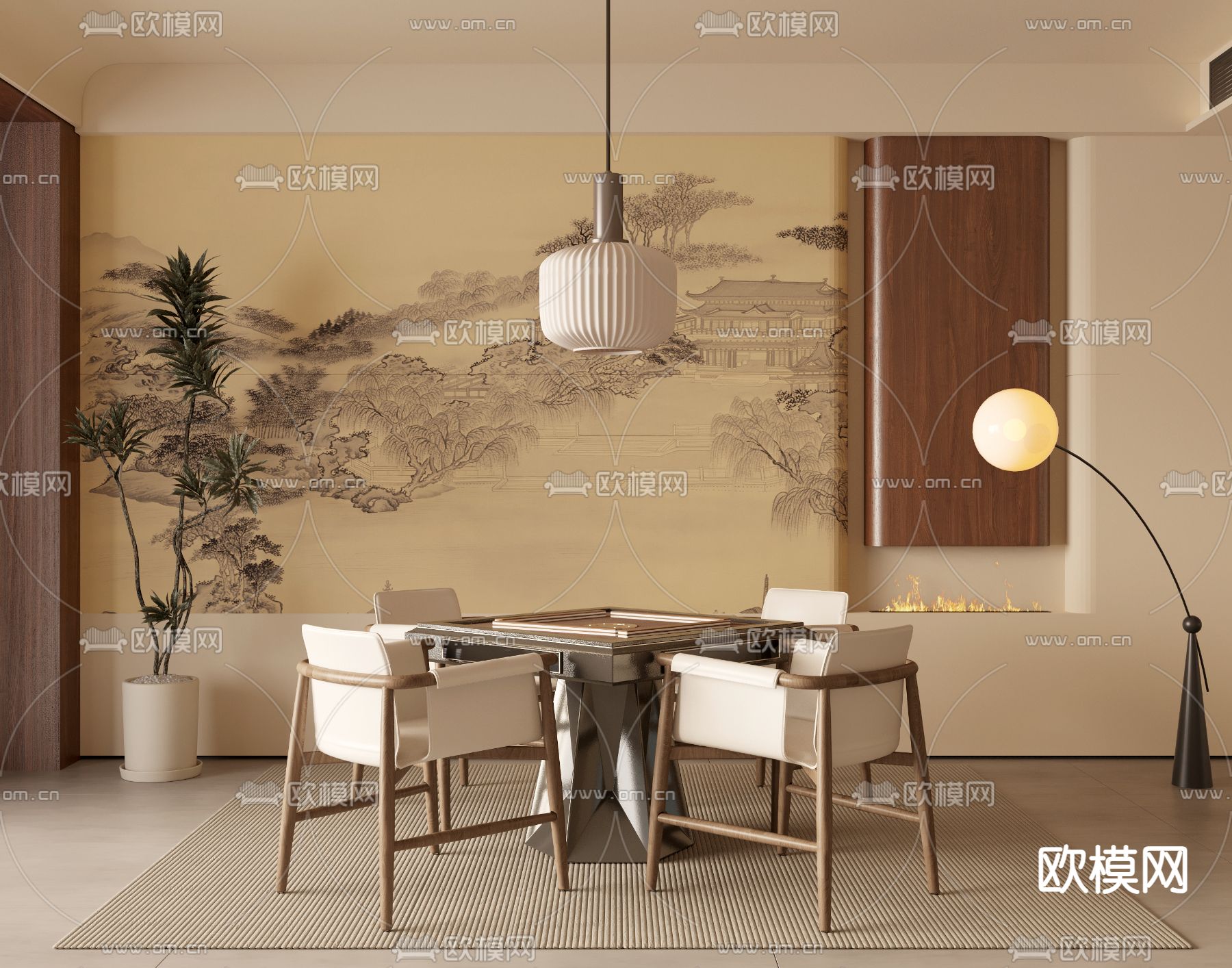 新中式棋牌室3d模型下载