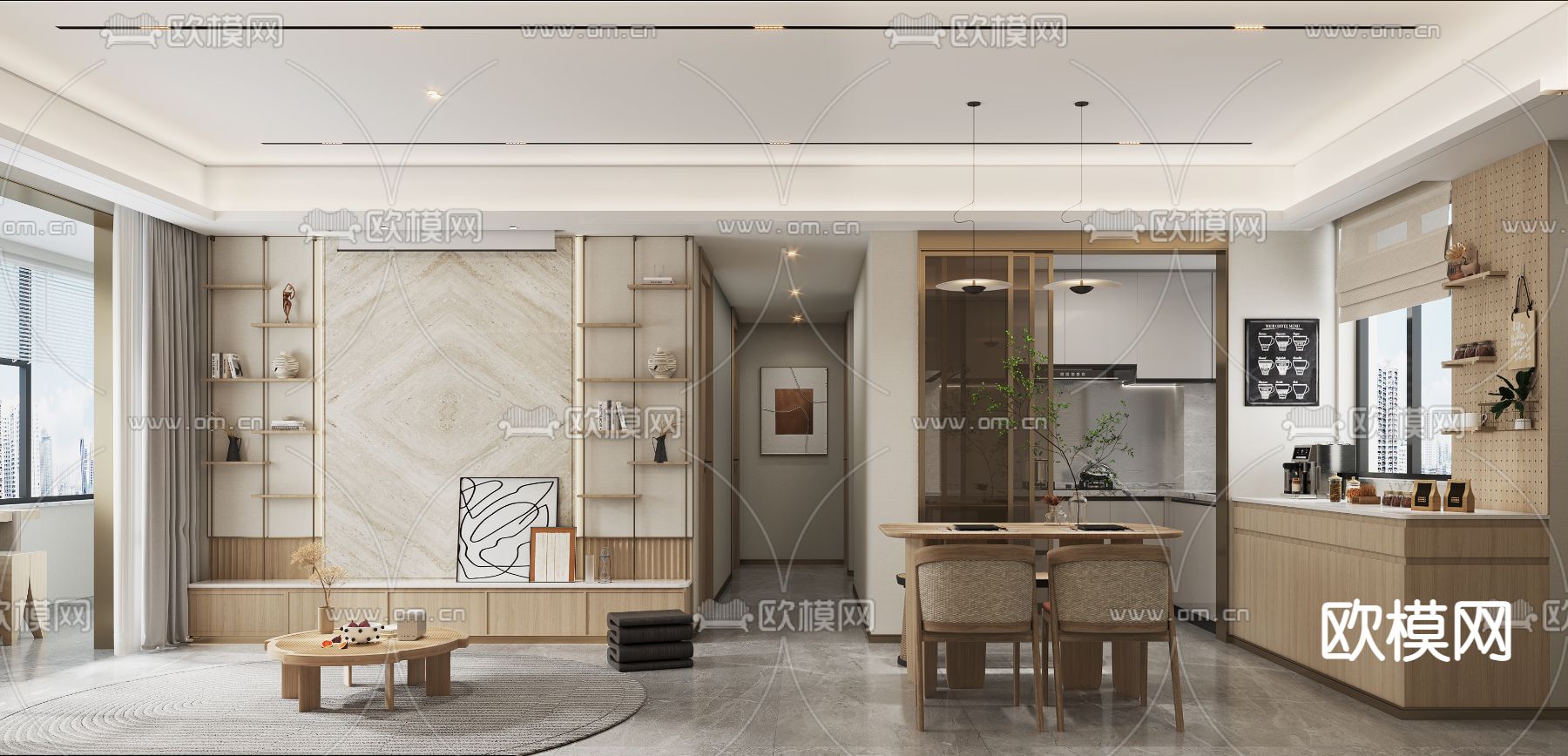 日式客餐厅3d模型下载（渲染图1）