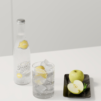  酒瓶 餐具 果盘 柠檬水su模型 