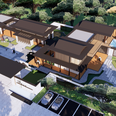  新中式示范区鸟瞰su模型 