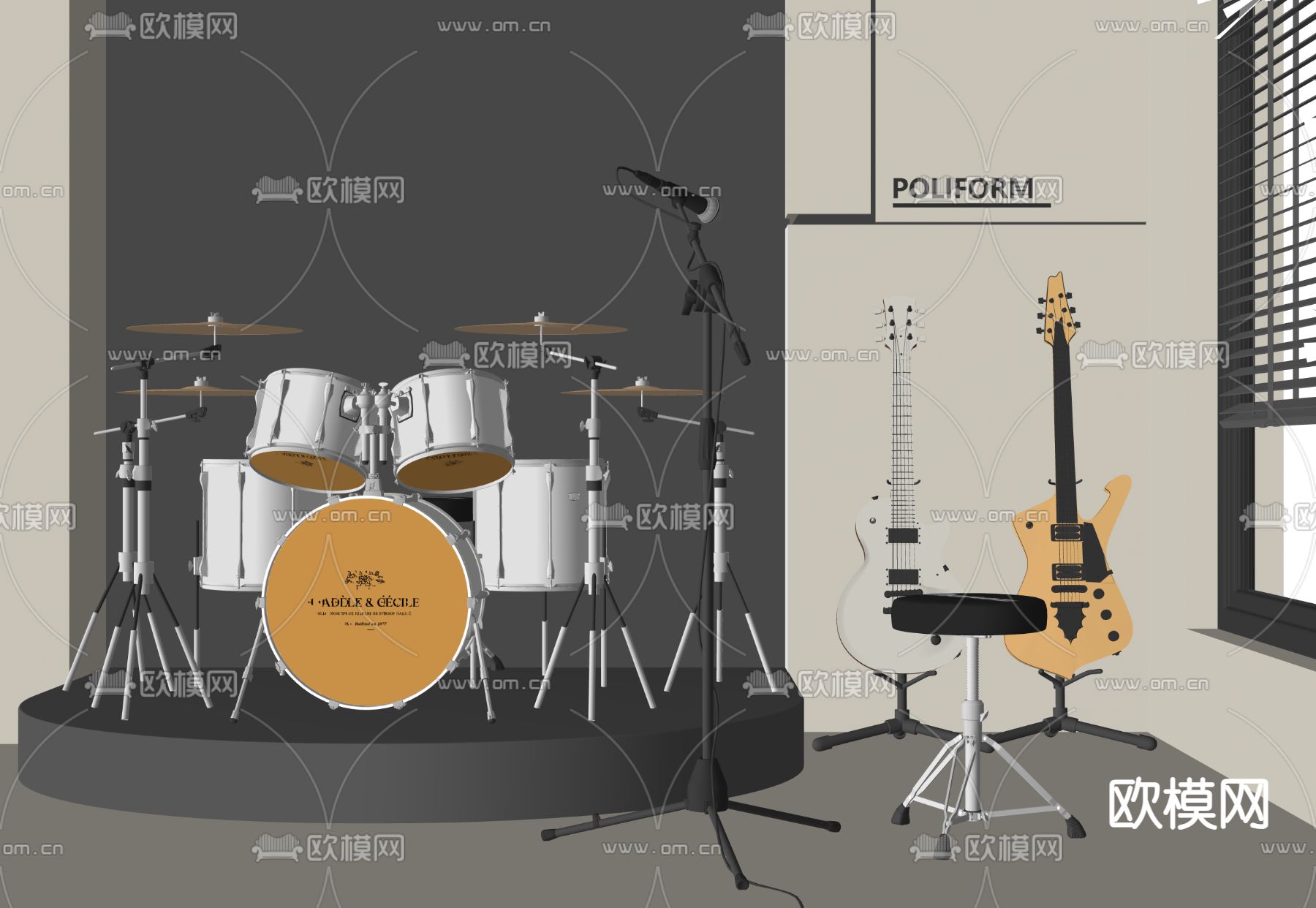 电吉他 架子鼓su模型下载（渲染图1）