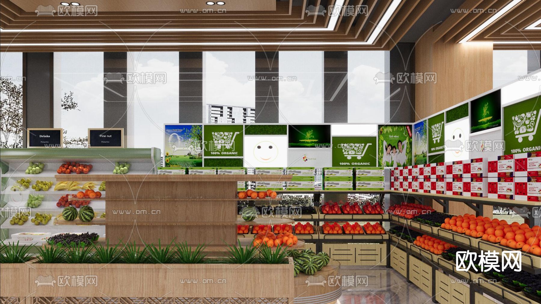 水果店 果蔬店 水果超市 生鲜超市3d模型下载（渲染图2）