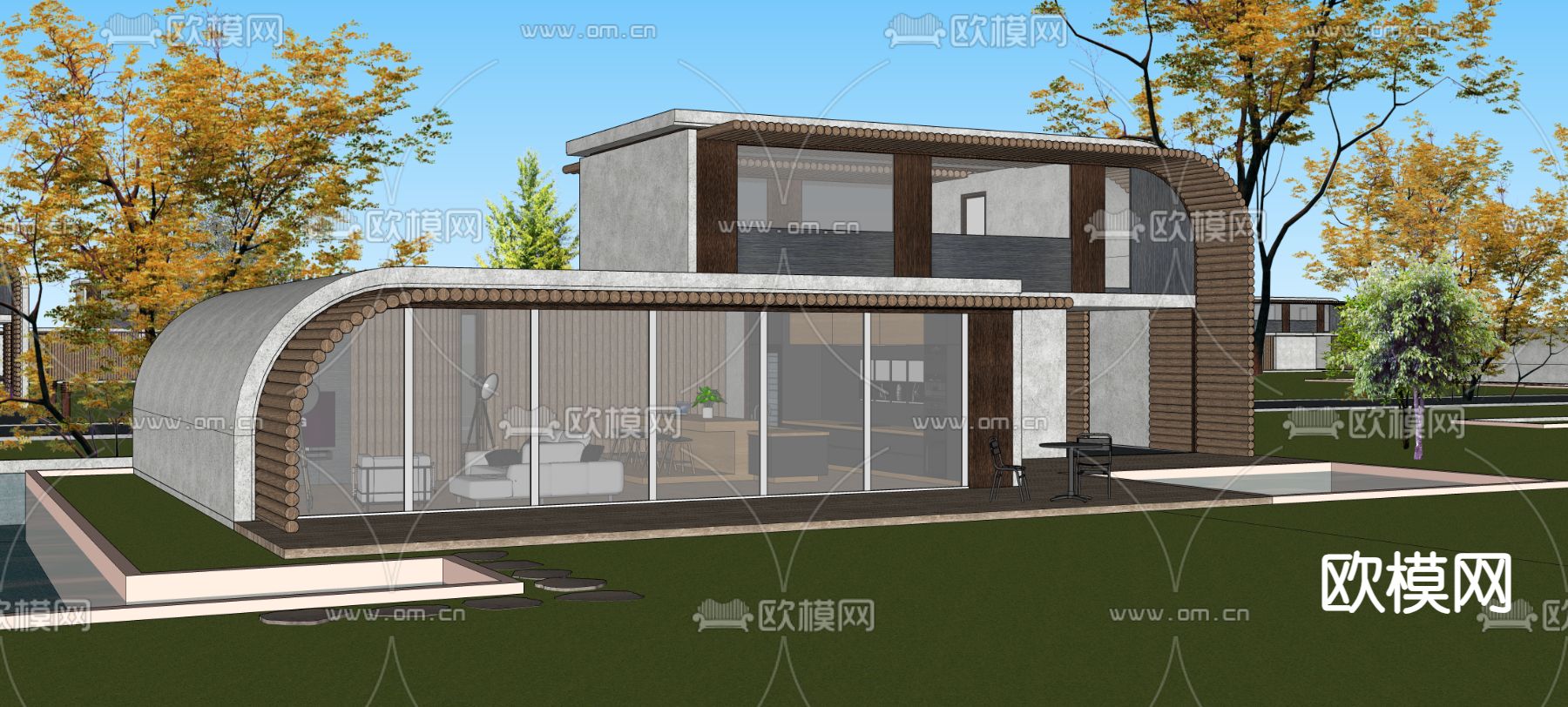 现代民宿建筑su模型下载（渲染图1）