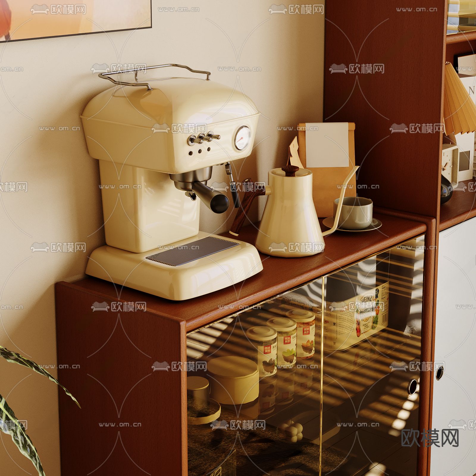 中古风餐边柜3d模型下载（渲染图2）