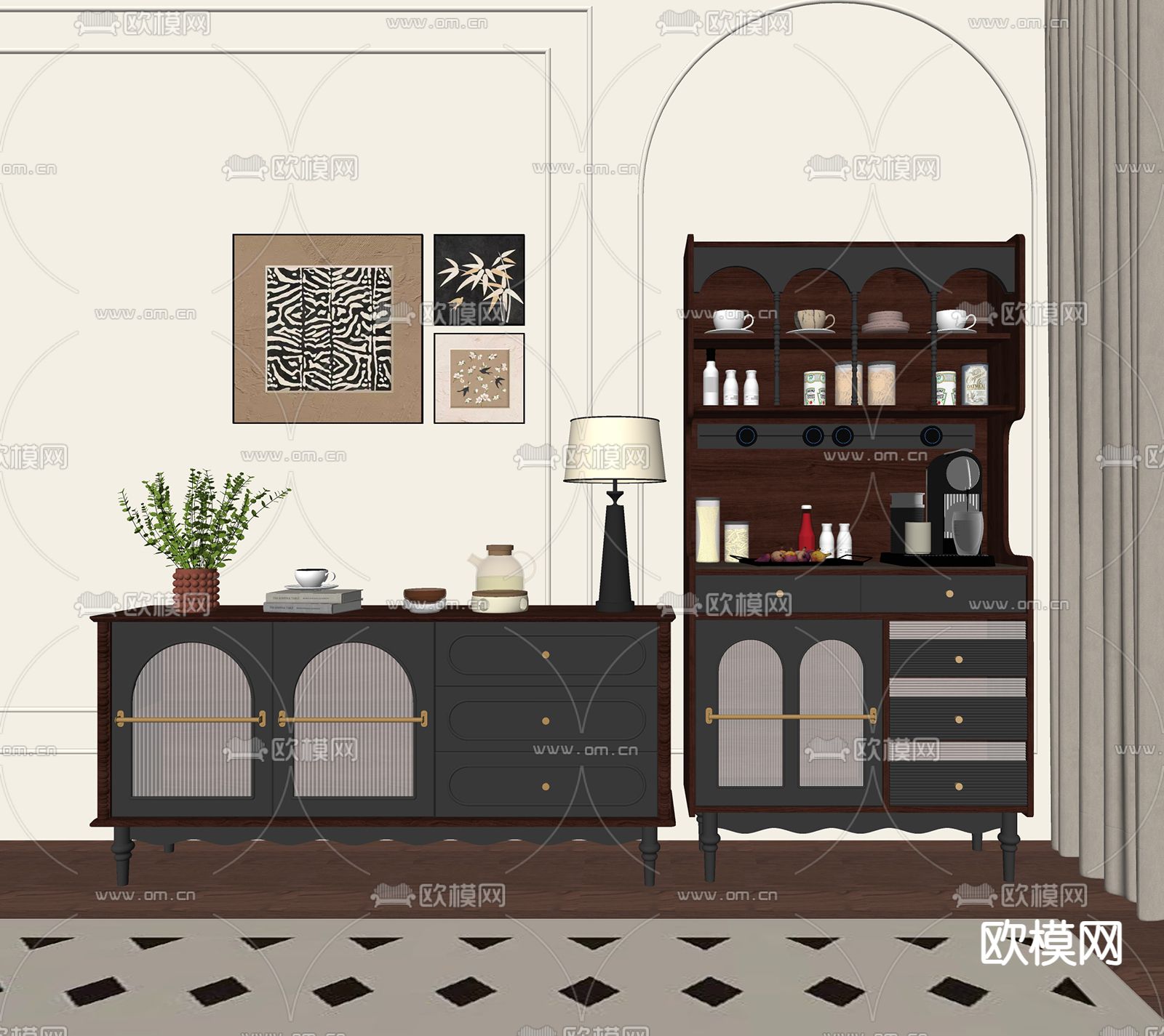 法式餐边柜su模型下载（渲染图1）