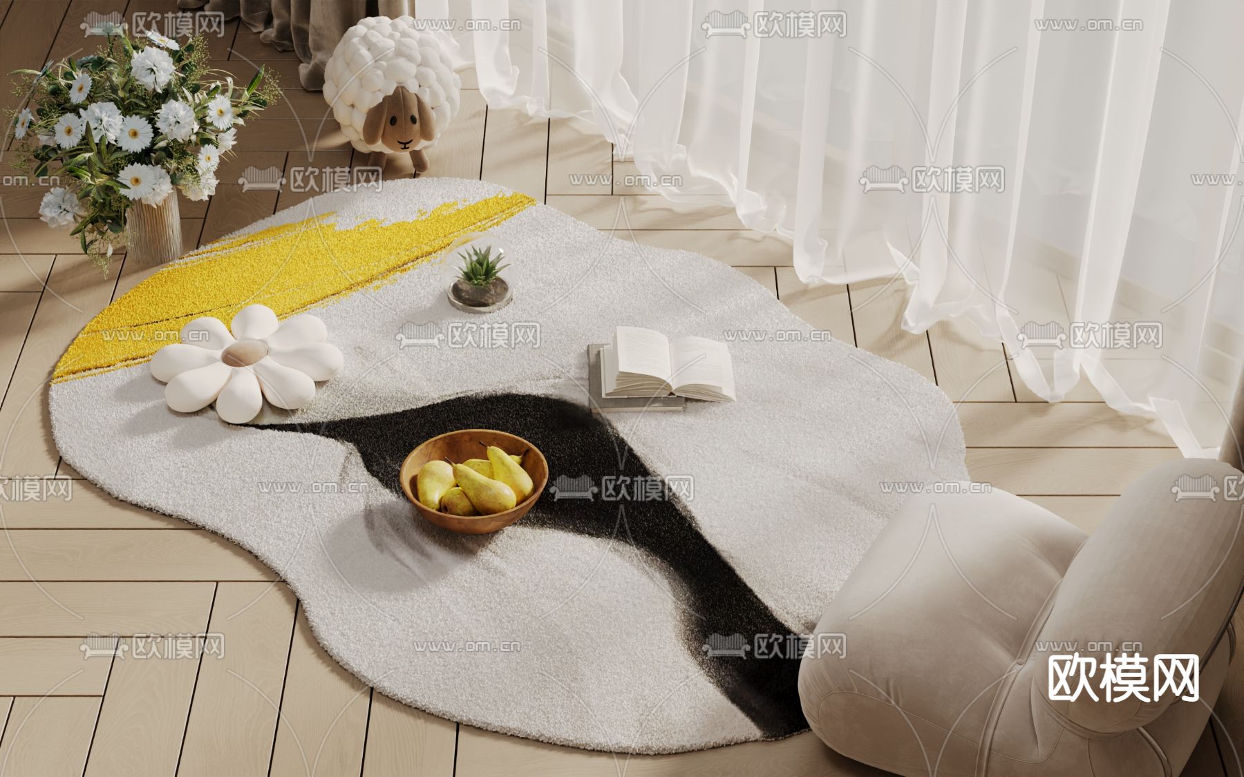 奶油风地毯 布艺地毯3d模型下载