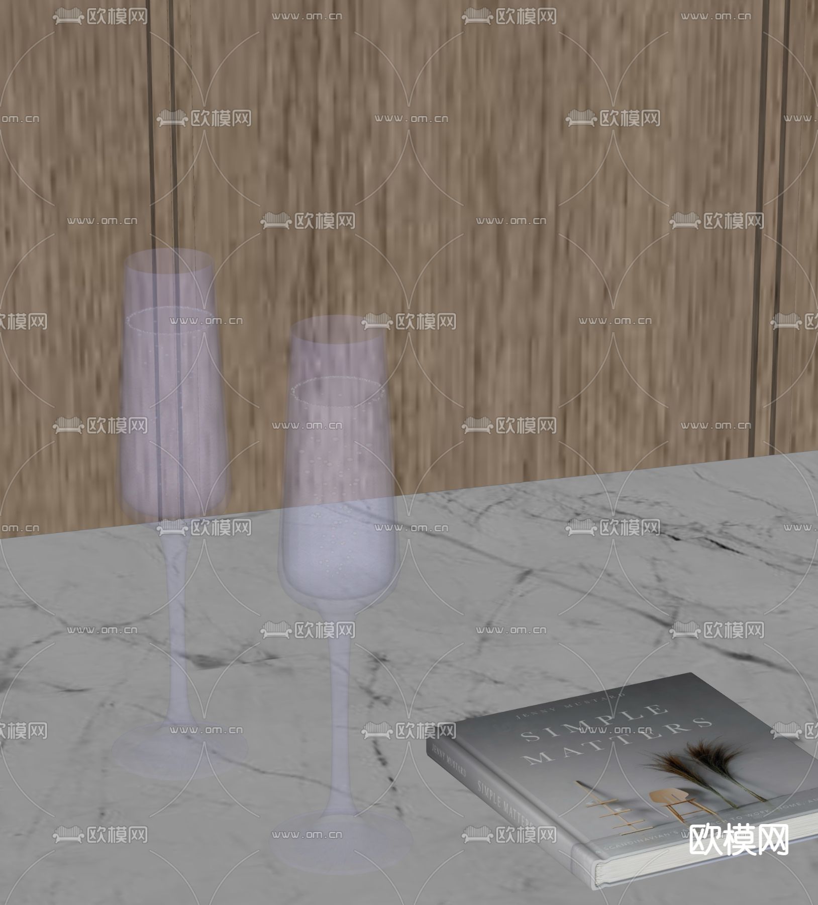 高脚杯 书本 酒杯 酒水su模型下载（渲染图1）