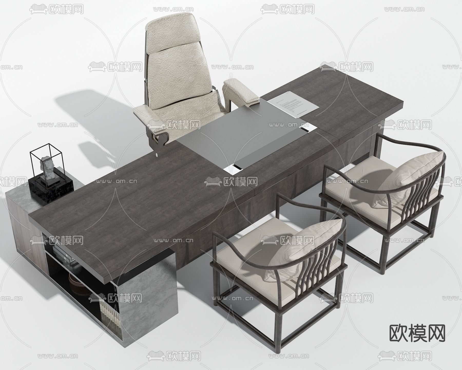 新中式大板台 老板桌3d模型下载