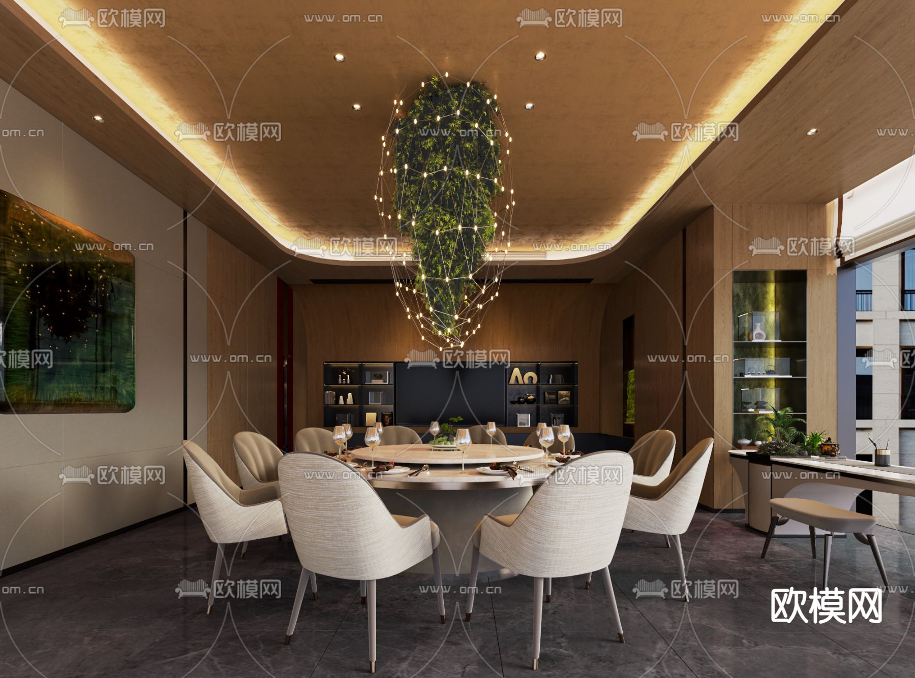 轻奢餐厅包间 包房3d模型下载