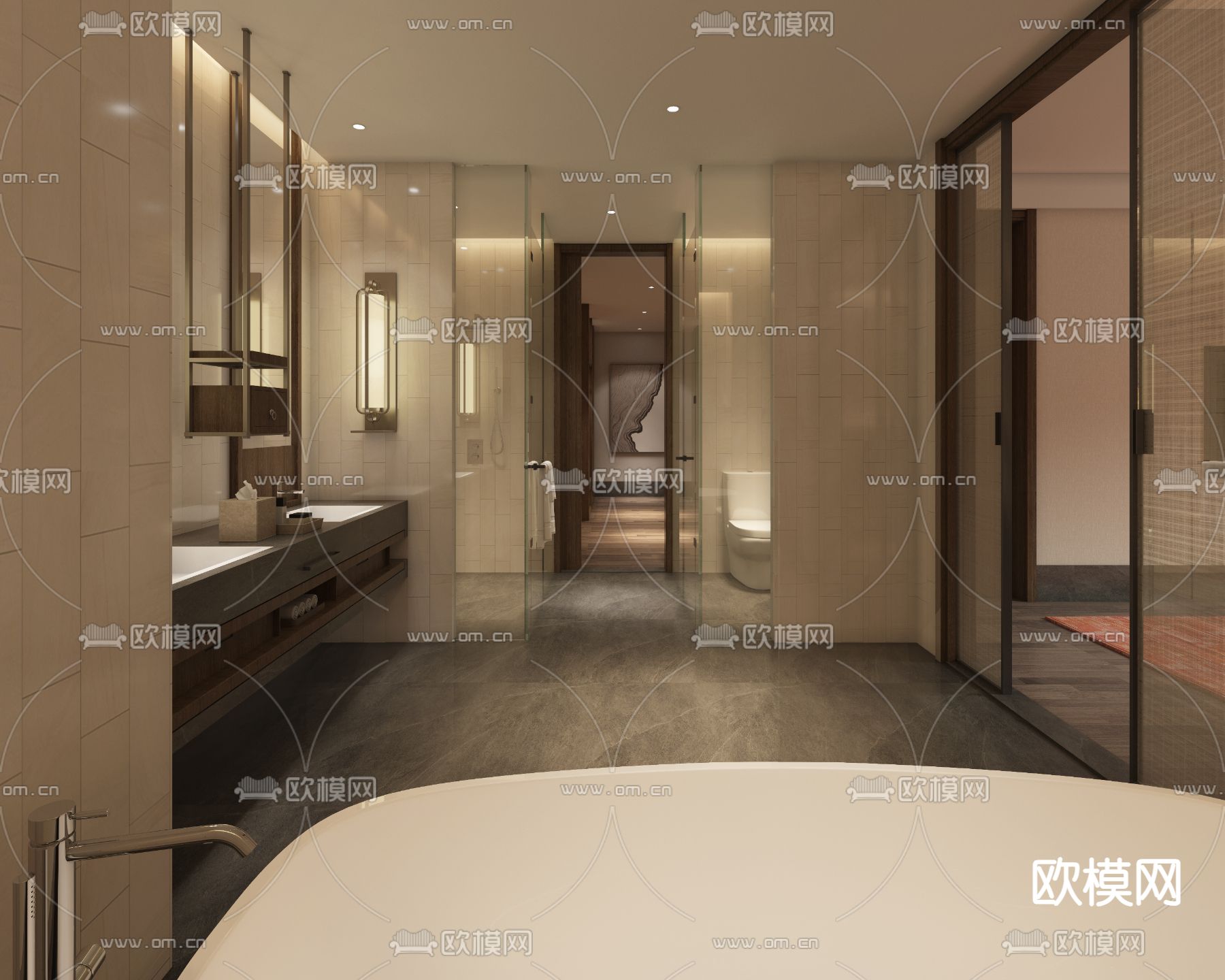 新中式酒店卫生间3d模型下载