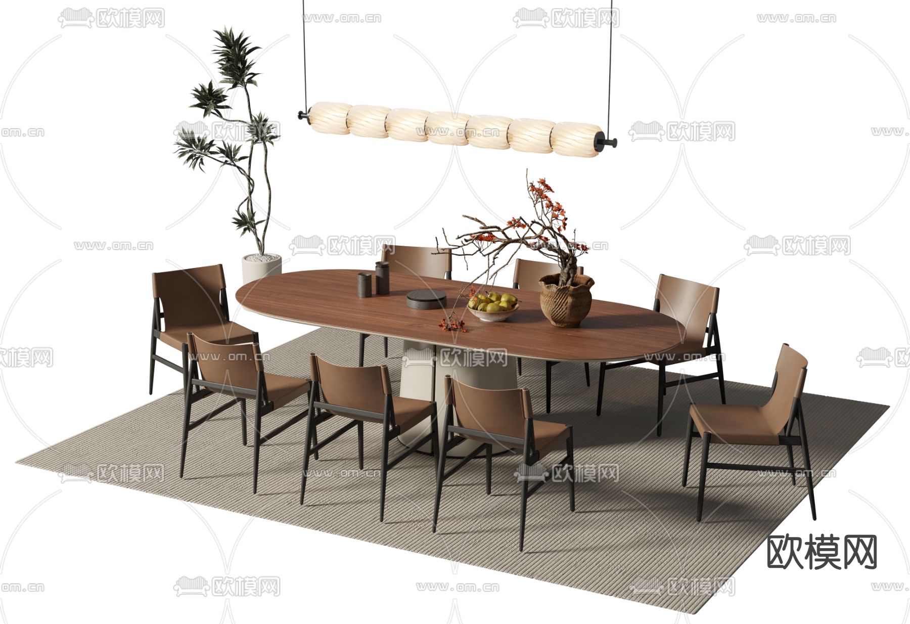 中古风餐桌椅3d模型下载