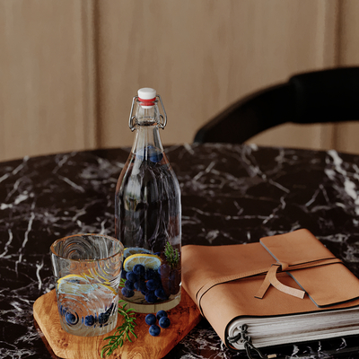  柠檬水 蓝莓 笔记本 托盘su模型 