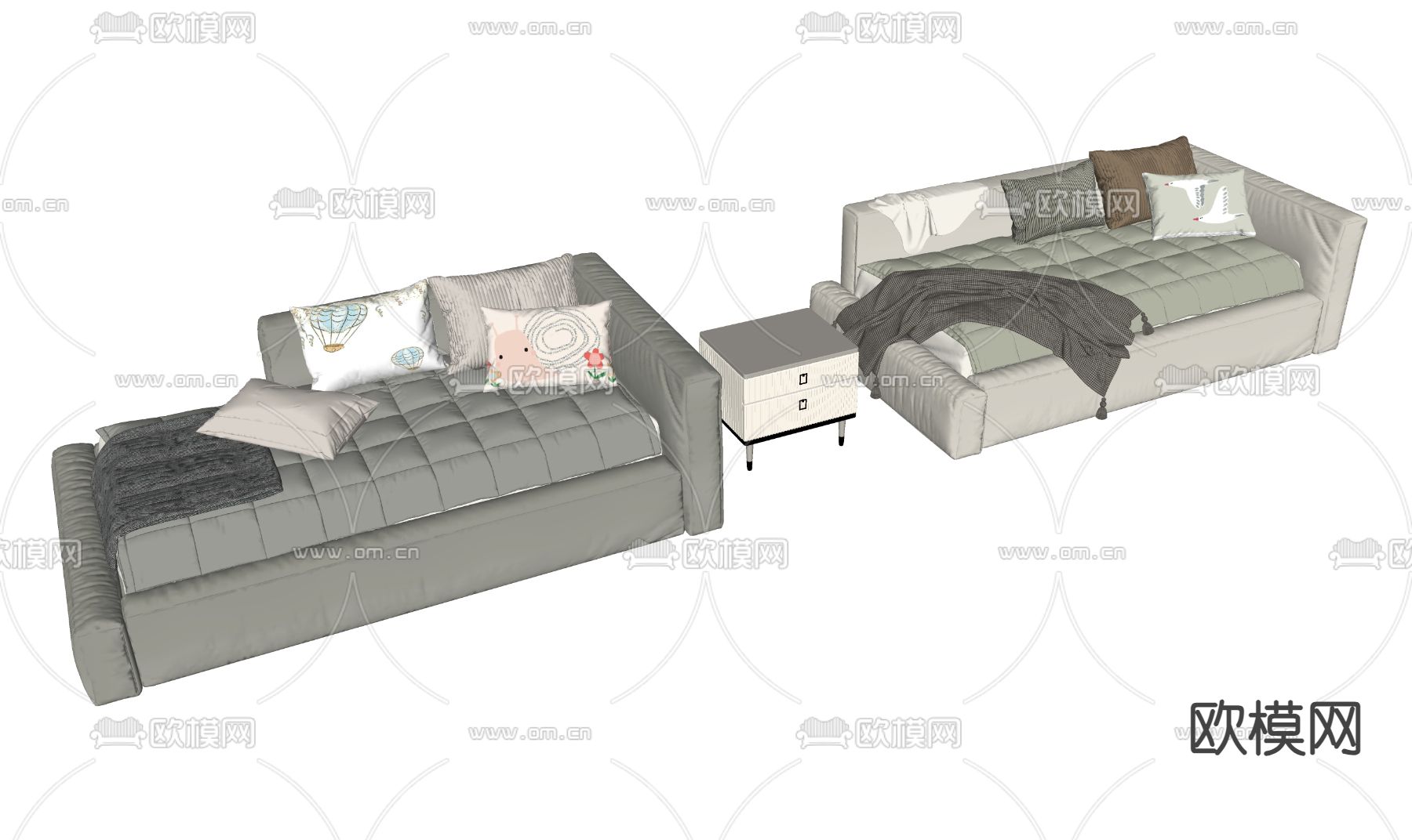 现代儿童床 婴儿床su模型下载（渲染图1）