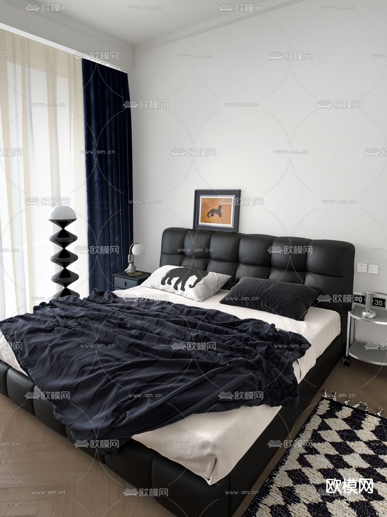 暗黑风双人床3d模型下载