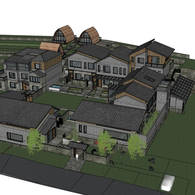  侘寂风民宿su模型 