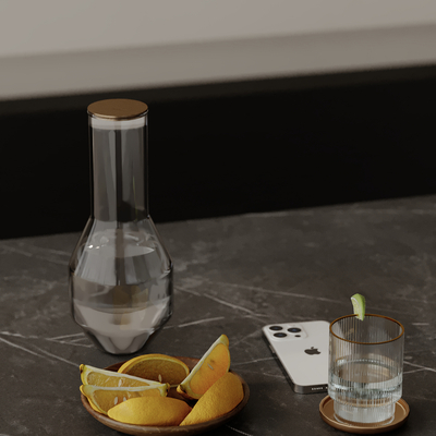  柠檬果盘 饮料杯su模型 