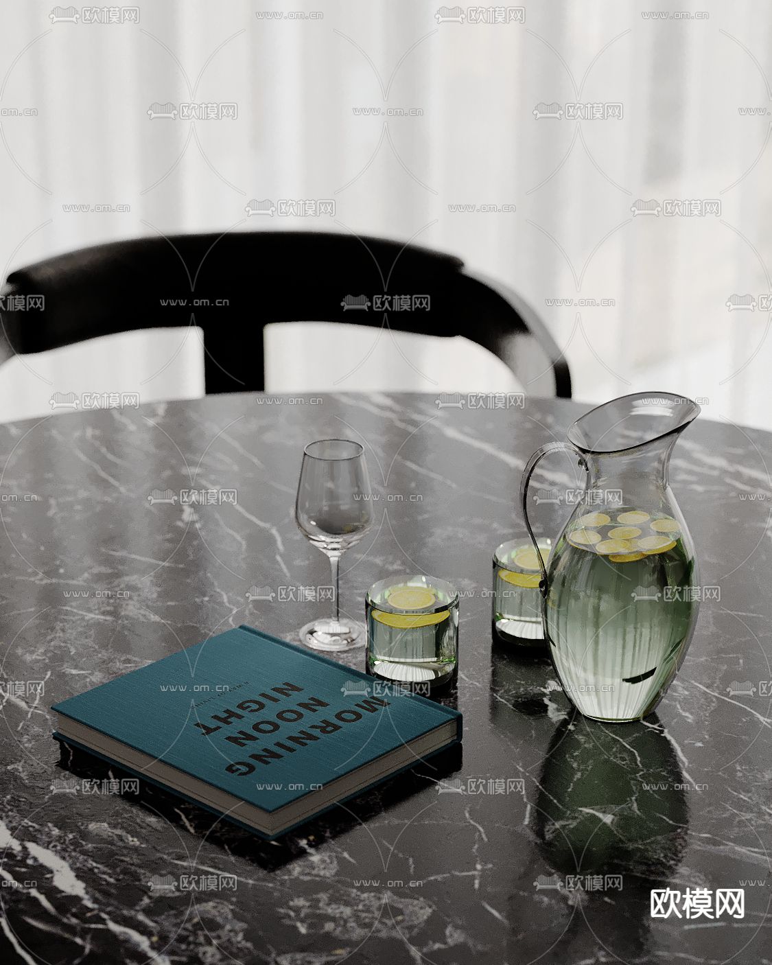 柠檬水 酒杯 书本 摆件su模型下载（渲染图2）