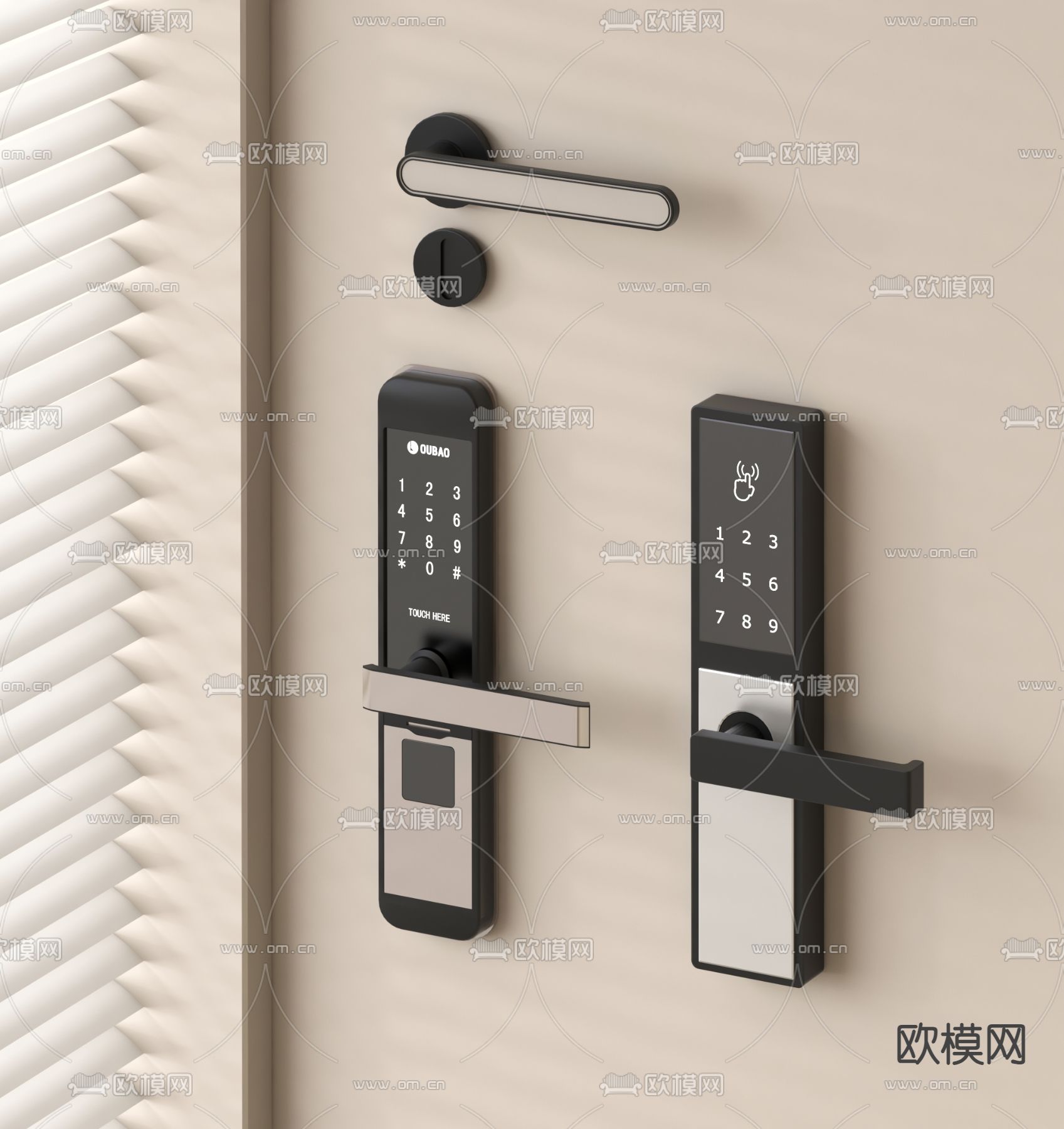 智能门锁 门把手 指纹锁3d模型下载