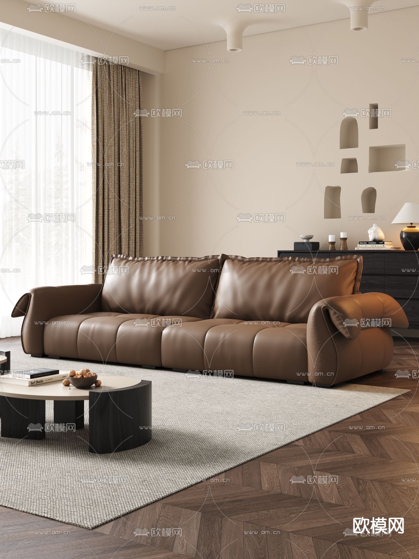 皮革沙发 双人沙发3d模型下载