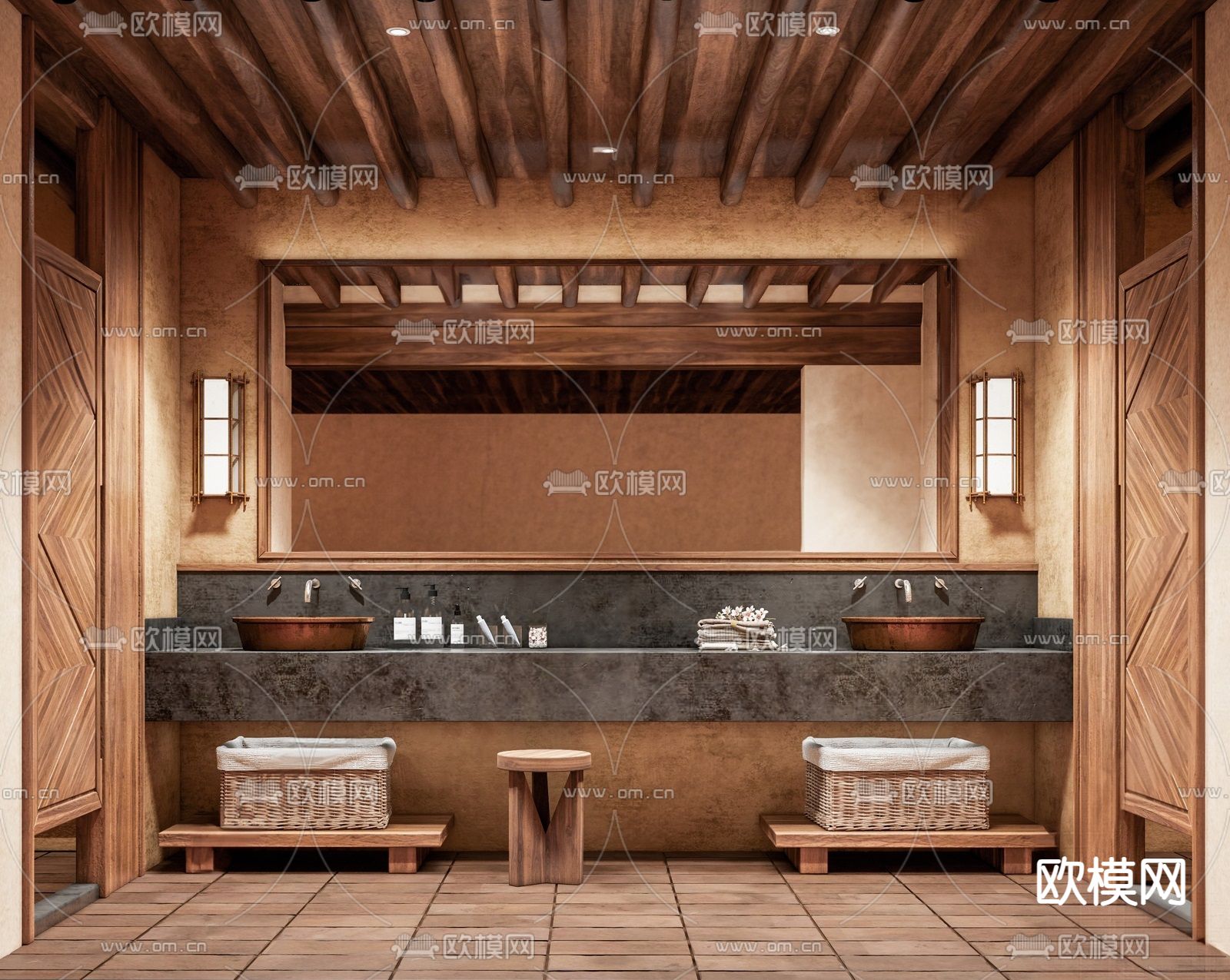 新中式 酒店卫生间 洗手台3d模型下载