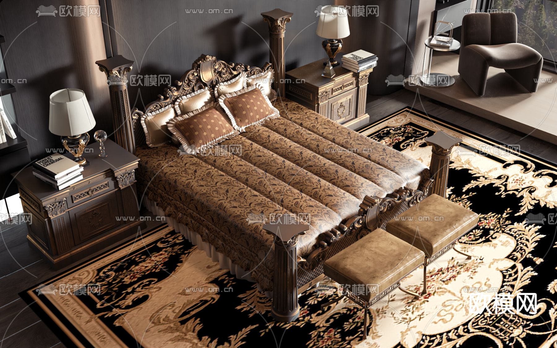 欧式双人床3d模型下载